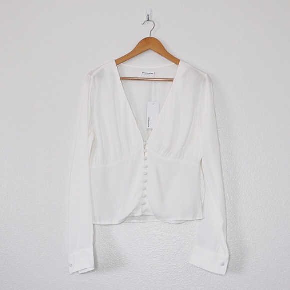 Reformation Fulham Long Sleeve Buttoned Ivory Top - Picture 3 of 7
